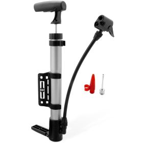 1Pc Mini Bike Inflator Portable Bicycle Tire Inflator Ball Air Inflating With Mount Frame For Mountain Road Bike (Color: Silver)